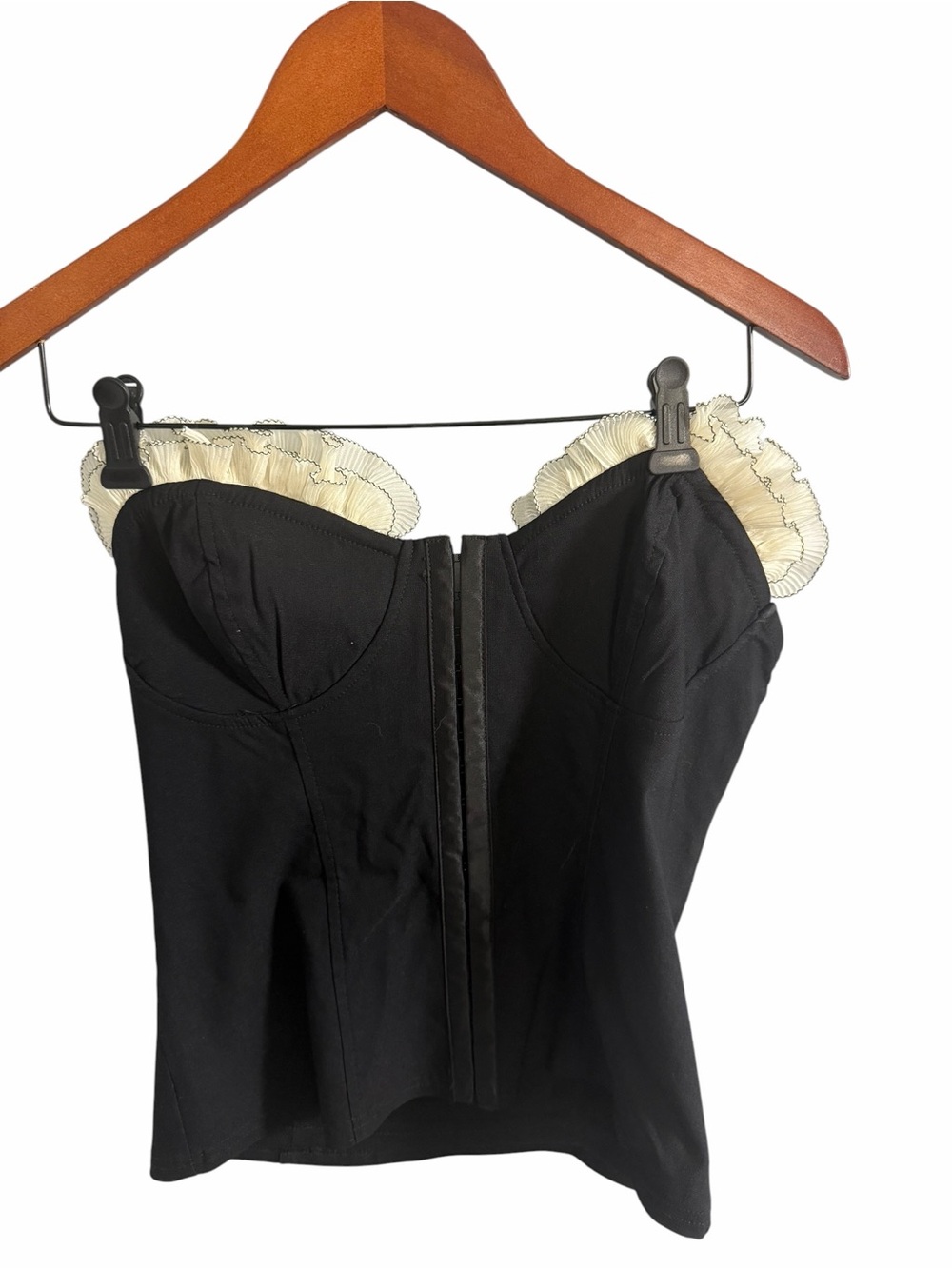 Blush Black Bustier with Cream Ruffle Trim